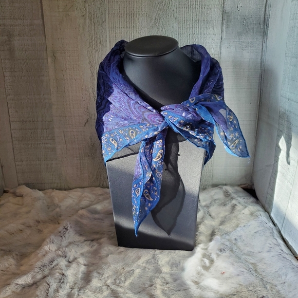 Echo Scarves Set of 2 Blue Beaded Square and Autumn Colors Square - Picture 6 of 7